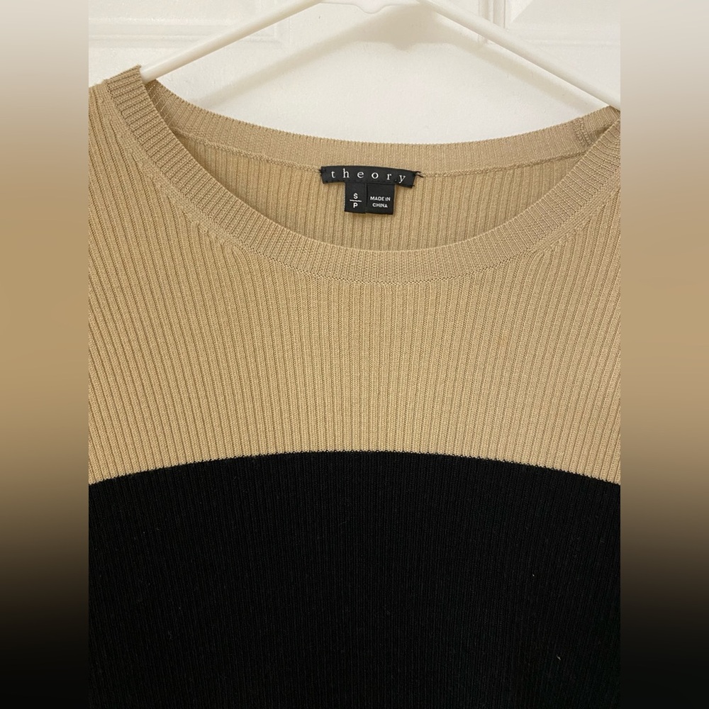 Theory Black and Tan Ribbed Sweater Dress - Picture 3 of 7